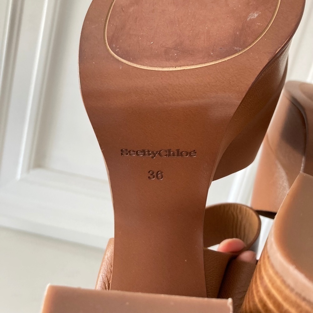 NWOT See By Chloe Anthropologie Lexi Brown Leather Rivet Heels Sz 36 - Picture 10 of 10